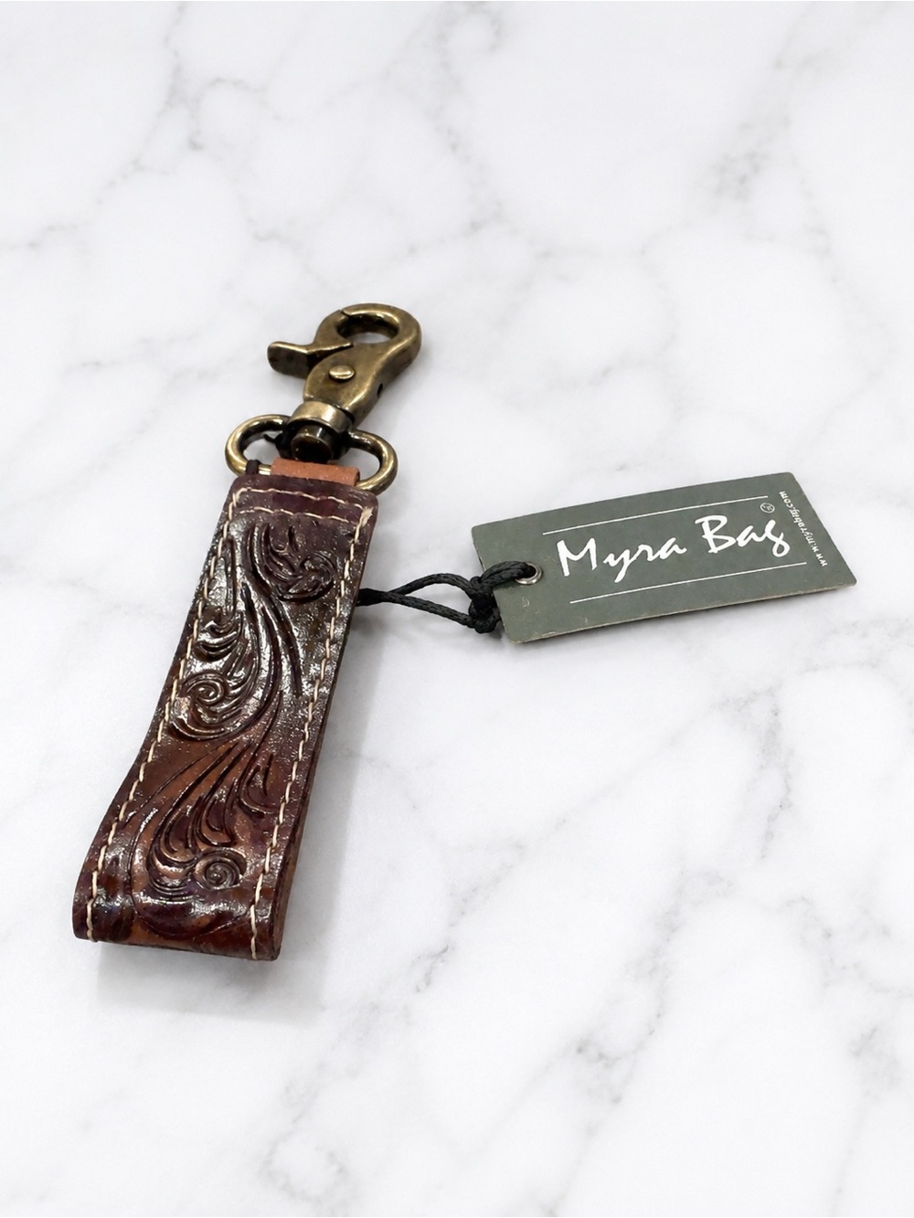 Myra Bag Tooled Leather Keychain Wristlet NWT Western Boho